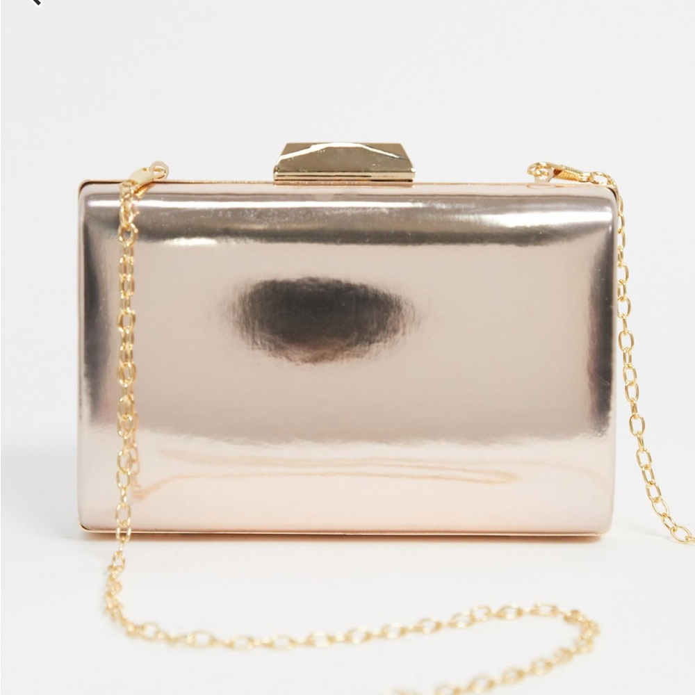 True Decadence Exclusive mirrored clutch bag with detachable strap in gold